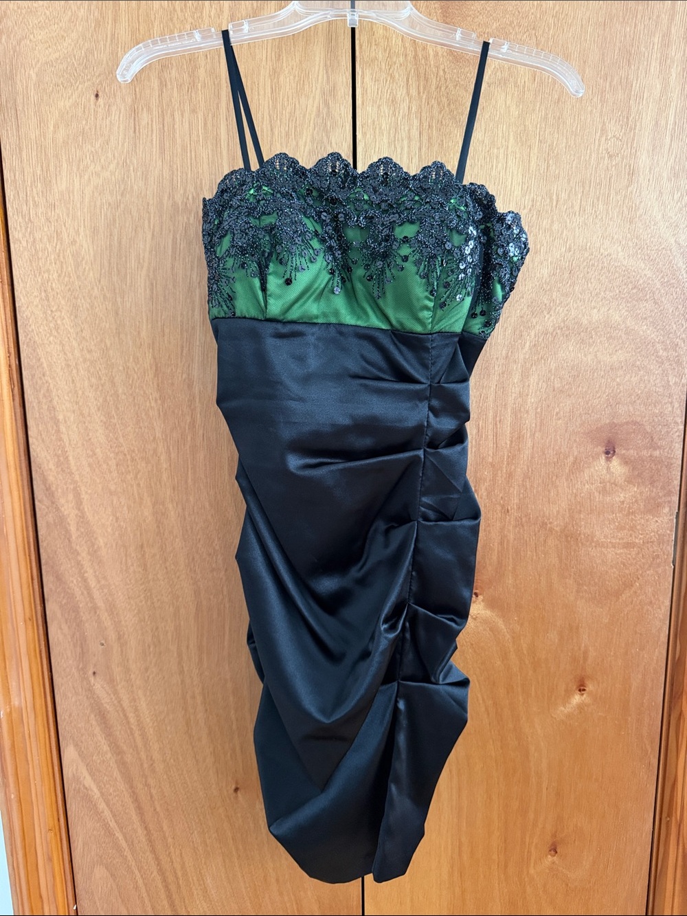 Blondie Nites Black and Green Beaded Strapless Cocktail Dress